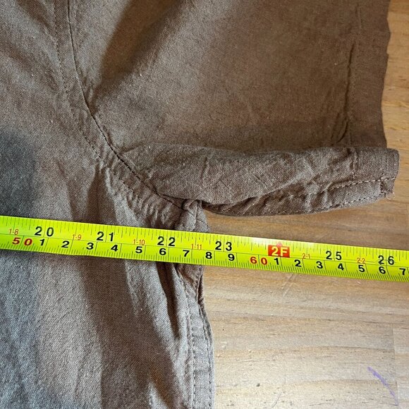 Folk Men's Maze Short Sleeve Chain Stitch Embroidery Shirt LARGE Tan Linen Blend - Picture 8 of 10